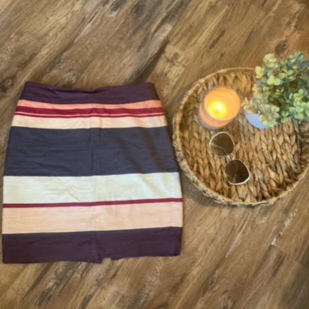 Loft Purple, White, Pink Stripped Pencil Skirt